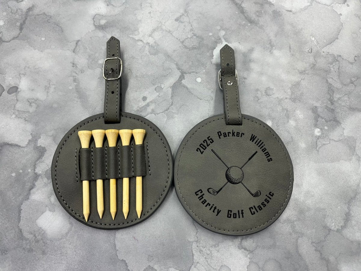 Personalized Golf Gift Set - Leather Tee Holder and Ball Marker - Legacy Images - father's day gift golf hobbies laser engraved