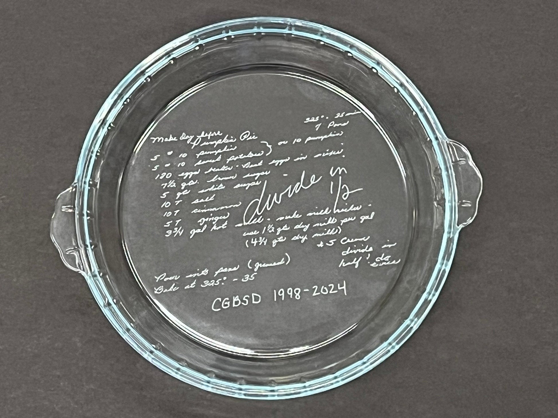 Personalized Pie Plate - Legacy Images - kitchen wedding laser engraved