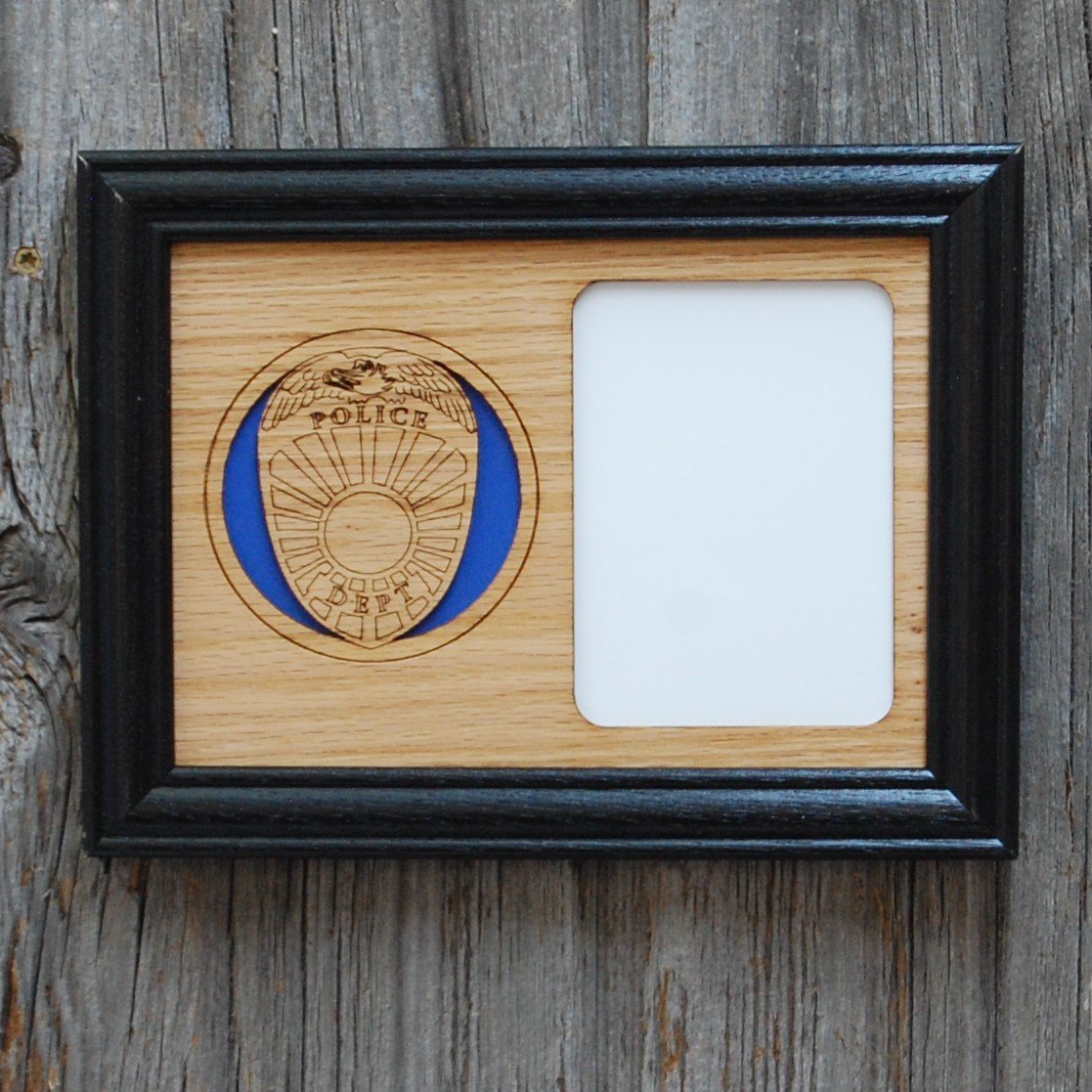 Police Badge Picture Frame - Thin Blue Line Fundraiser for Bob Shock - 5x7 Police Badge Picture Frame, Picture Frame, home decor, laser engraved - Legacy Images - Legacy Images - Picture Frames