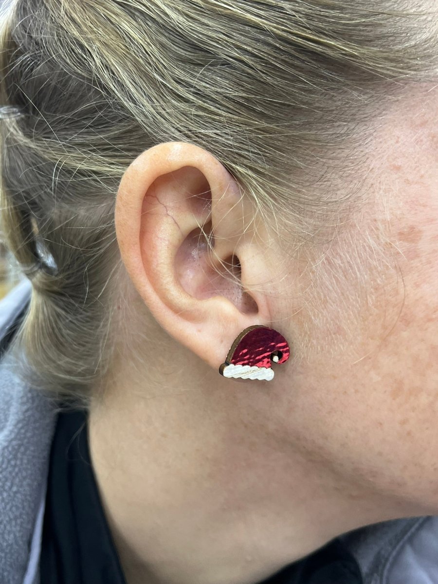 Santa Hat Earrings - Legacy Images - Earrings - christmas Earrings laser engraved