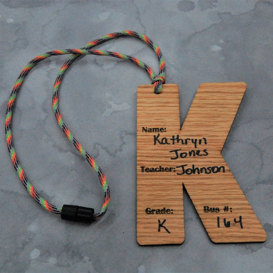 School Name Tags for Kids - Legacy Images - Apparel & Accessories - letter name tag Paracord laser engraved