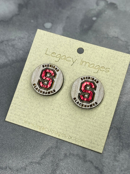 Sheridan Blackhawks Earrings - Legacy Images - Earrings - Earrings school Sheridan laser engraved