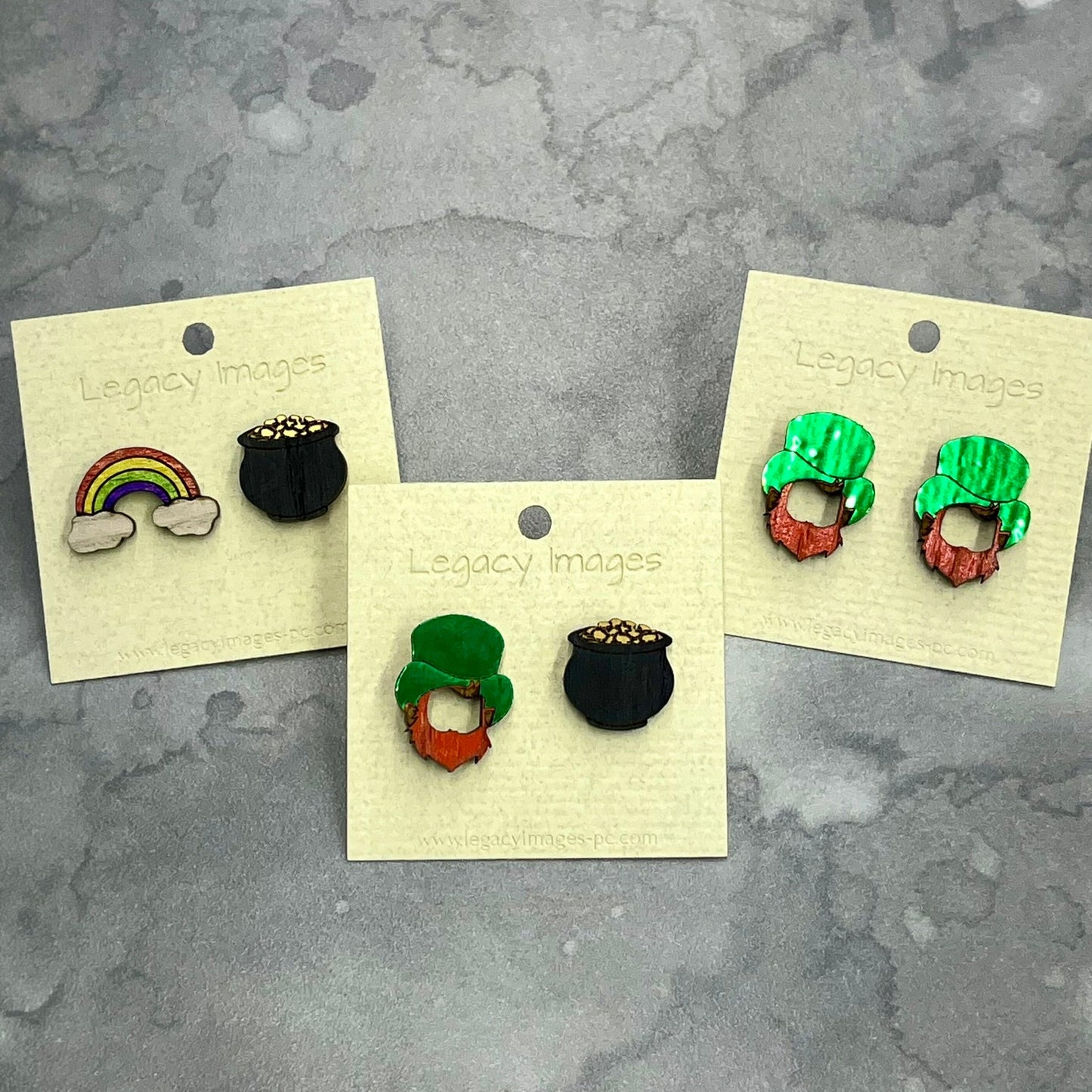 St. Patrick's Day Leprechaun & Pot of Gold Earring Set - Legacy Images - Earrings - Earrings holiday holidays laser engraved