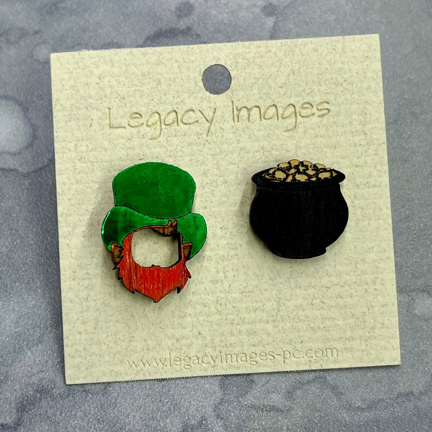 St. Patrick's Day Leprechaun & Pot of Gold Earring Set - Legacy Images - Earrings - Earrings holiday holidays laser engraved