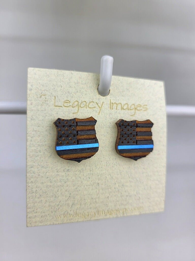 Thin Blue Line Stud Earring - Legacy Images - Earrings - Earrings occupations police laser engraved