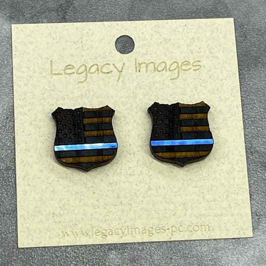 Thin Blue Line Stud Earring - Legacy Images - Earrings - Earrings occupations police laser engraved