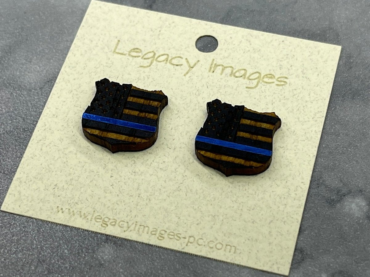 Thin Blue Line Stud Earring - Legacy Images - Earrings - Earrings occupations police laser engraved