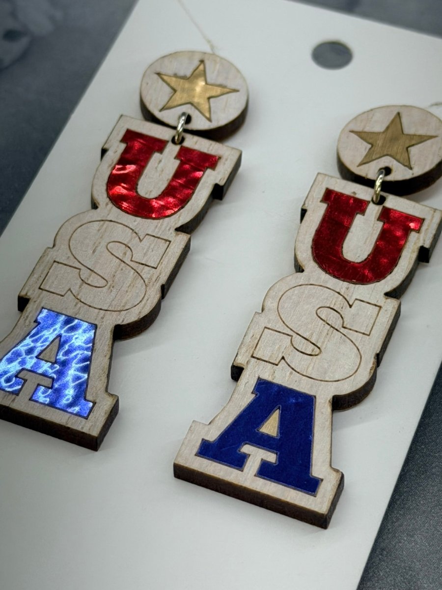 USA Earrings - Legacy Images - Earrings - Earrings holiday laser engraved