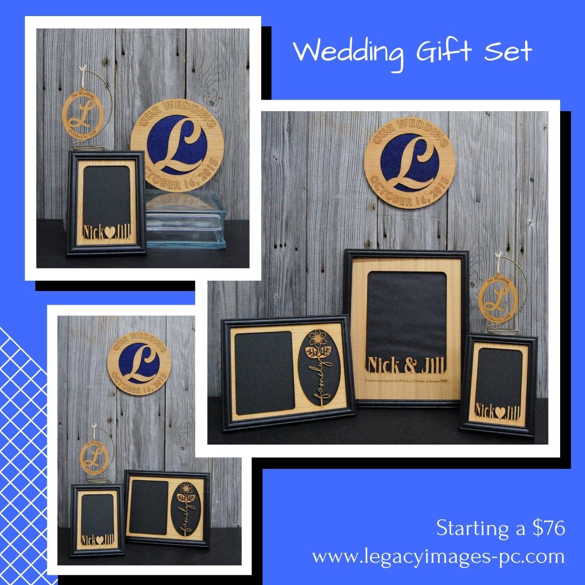 Wedding Gift Set - Legacy Images - Picture Frames - 11x14 Picture Frame 5x7 picture frame 8x10 picture frame laser engraved