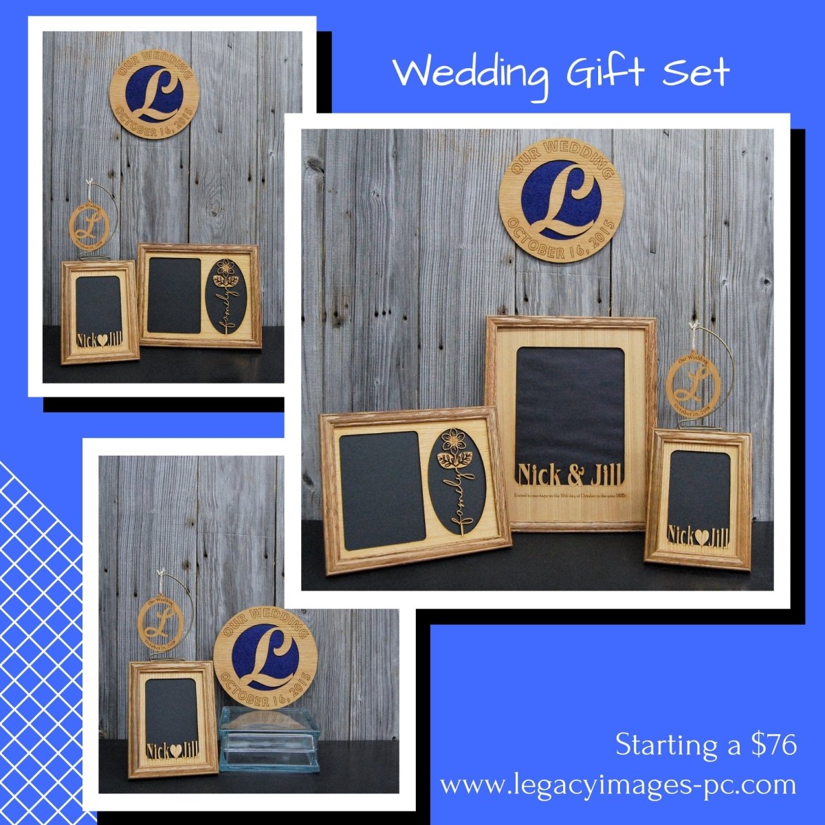 Wedding Gift Set - Legacy Images - Picture Frames - 11x14 Picture Frame 5x7 picture frame 8x10 picture frame laser engraved
