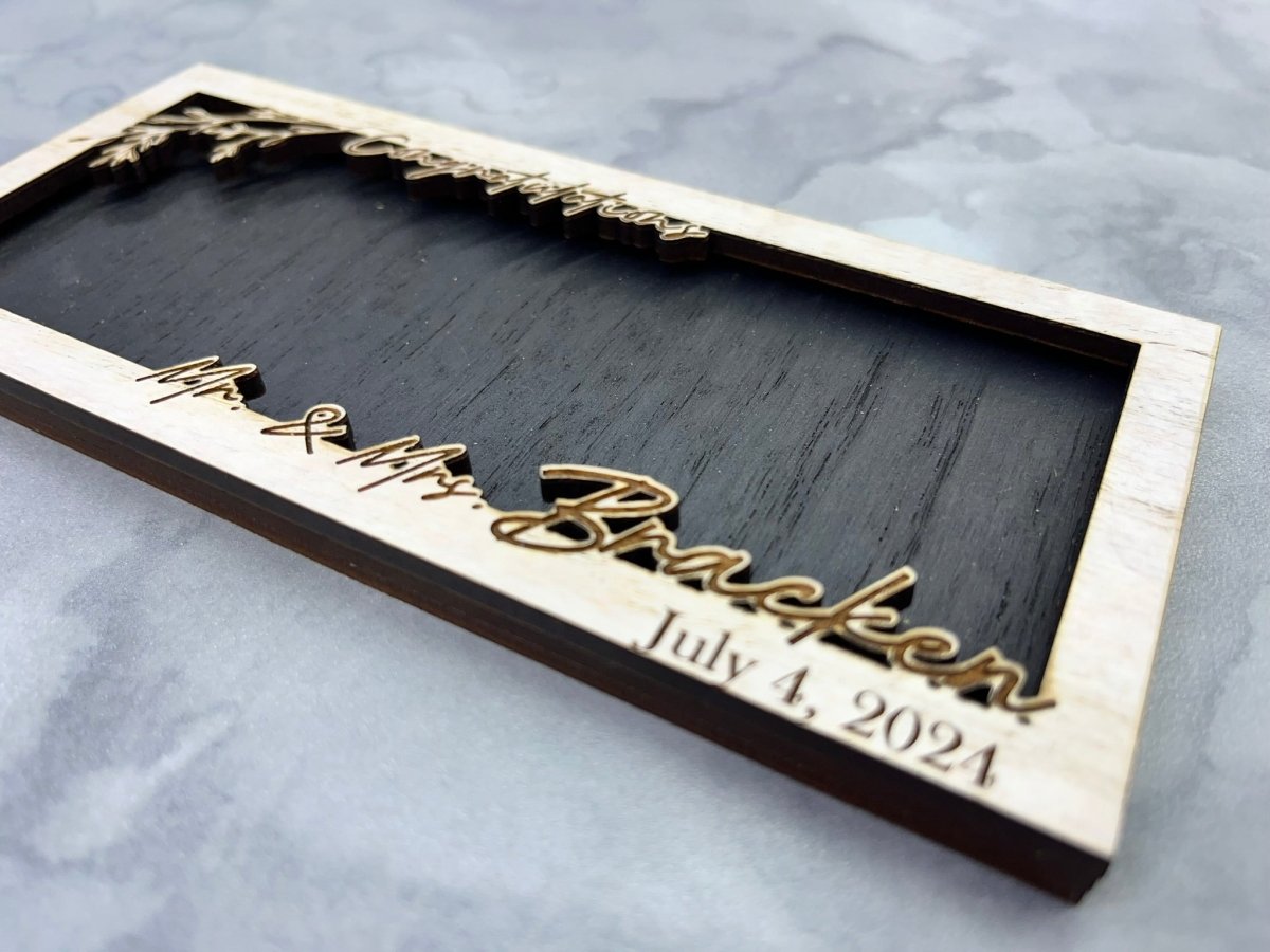 Wedding Money Holder Personalized with Last Name & Date - Legacy Images - wedding laser engraved