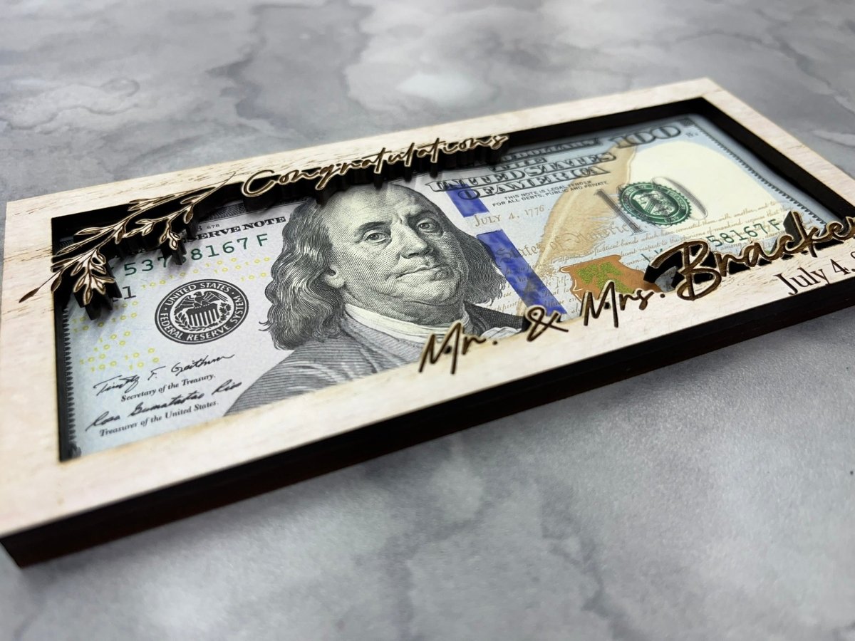 Wedding Money Holder Personalized with Last Name & Date - Legacy Images - wedding laser engraved