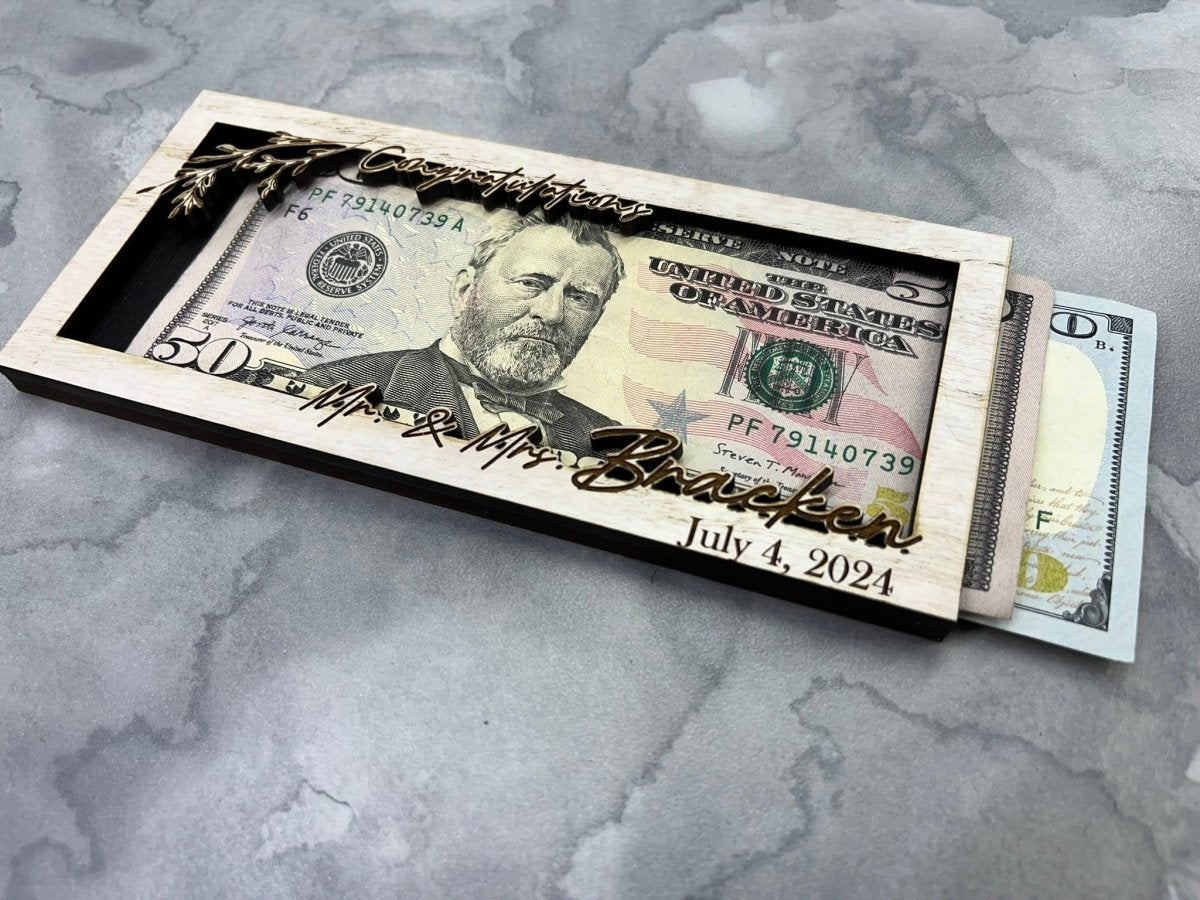 Wedding Money Holder Personalized with Last Name & Date - Legacy Images - wedding laser engraved