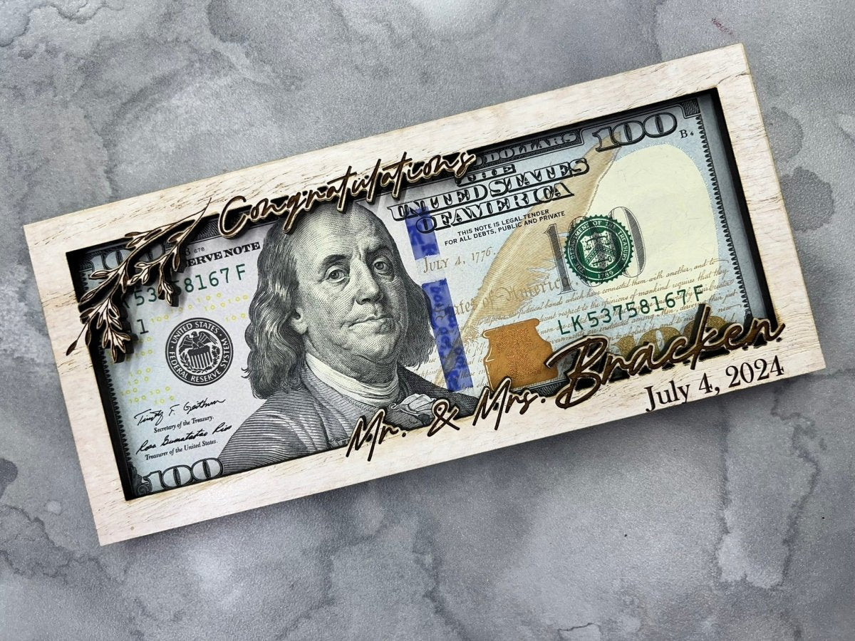 Wedding Money Holder Personalized with Last Name & Date - Legacy Images - wedding laser engraved